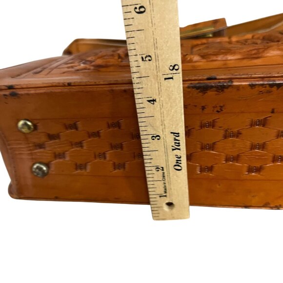 Vintage Embossed Leather Shoulder Bag With Mexican Folk Art Design - Picture 5 of 10